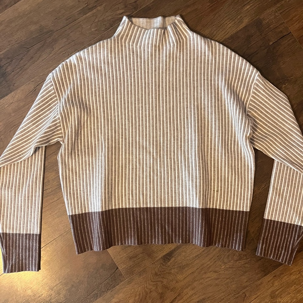 Cozy Brown and Cream Ribbed Cowl Neck Sweater